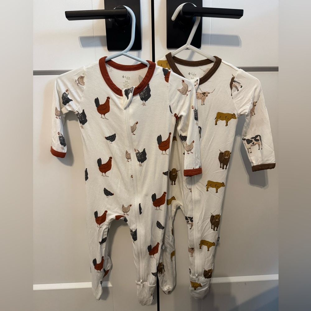 LIKE NEW Kyte Baby Farm Animal Zippered Footies — 3-6 Months